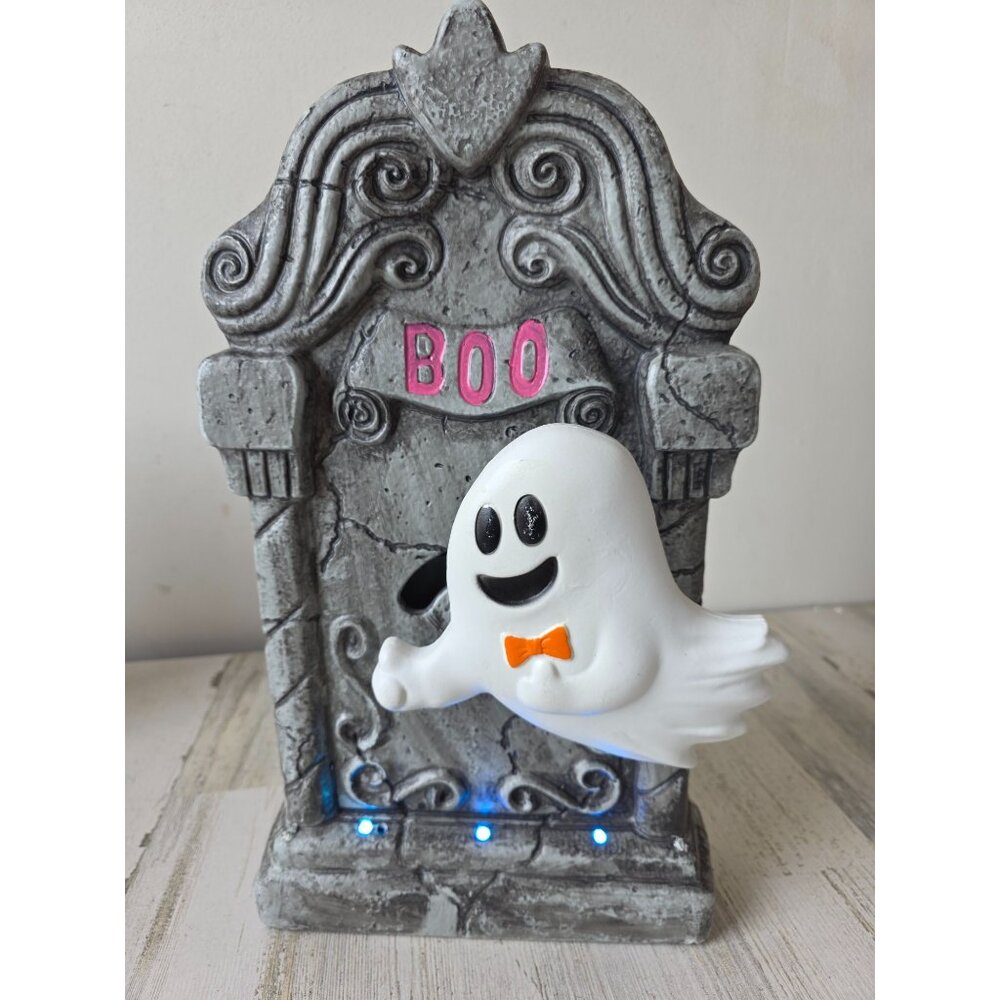 Vintage seasonal visions tombstone ghost AS IS sound lights Halloween prop cemet
